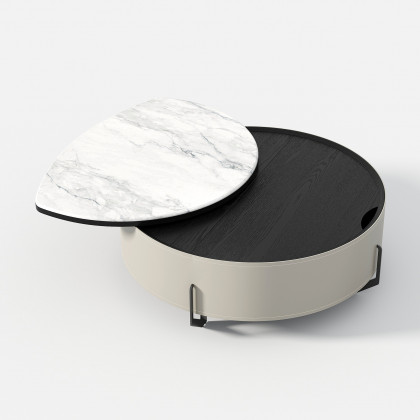 HMR - 35" White Faux Marble Leather Lift-Top Coffee Table