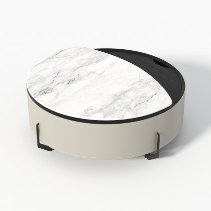 HMR - 35" White Faux Marble Leather Lift-Top Coffee Table