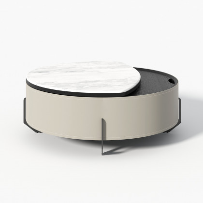 HMR - 35" White Faux Marble Leather Lift-Top Coffee Table