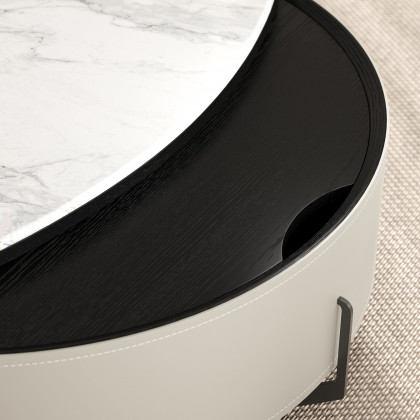 HMR - 35" White Faux Marble Leather Lift-Top Coffee Table