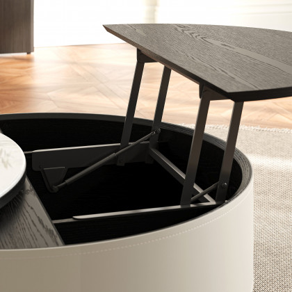 HMR - 35" White Faux Marble Leather Lift-Top Coffee Table