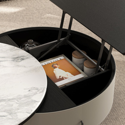 HMR - 35" White Faux Marble Leather Lift-Top Coffee Table