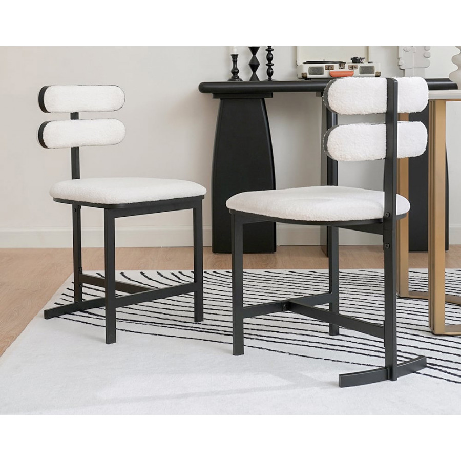 HMR Modern Wood Dining Chairs with PU Leather - White, Boucle, 2-Pieces