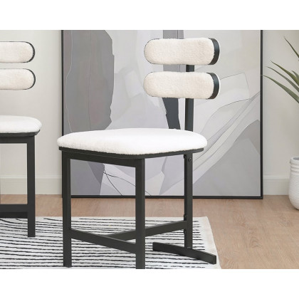 HMR Modern Wood Dining Chairs with PU Leather - White, Boucle, 2-Pieces