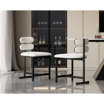 HMR Modern Wood Dining Chairs with PU Leather - White, Boucle, 2-Pieces