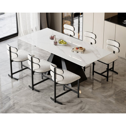 HMR Modern Wood Dining Chairs with PU Leather - White, Boucle, 2-Pieces
