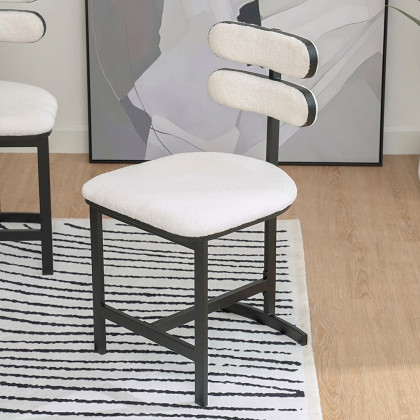 HMR Modern Wood Dining Chairs with PU Leather - White, Boucle, 2-Pieces
