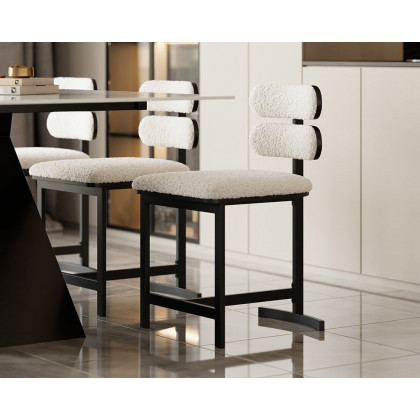 HMR Modern Wood Dining Chairs with PU Leather - White, Boucle, 2-Pieces