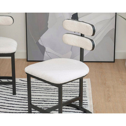 HMR Modern Wood Dining Chairs with PU Leather - White, Boucle, 2-Pieces