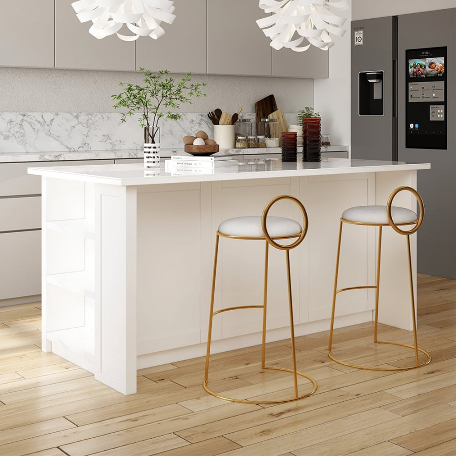 HMR 72" Modern Style Laminate Kitchen Islands with Multi-Storage - White, Sintered Stone