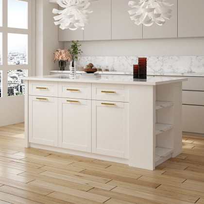 HMR 72" Modern Style Laminate Kitchen Islands with Multi-Storage - White, Sintered Stone