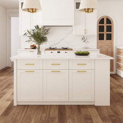 HMR 72" Modern Style Laminate Kitchen Islands with Multi-Storage - White, Sintered Stone