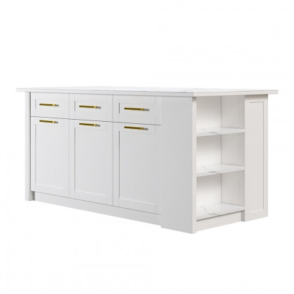 HMR 72" Modern Style Laminate Kitchen Islands with Multi-Storage - White, Sintered Stone