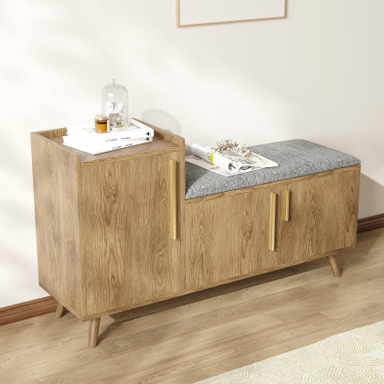 HMR 47" Shoe Storage Bench with 3 Doors & 5 Shelves - Walnut, Left Hand