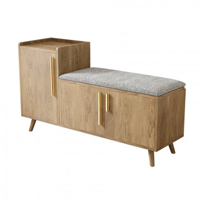 HMR 47" Shoe Storage Bench with 3 Doors & 5 Shelves - Walnut, Left Hand