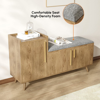 HMR 47" Shoe Storage Bench with 3 Doors & 5 Shelves - Walnut, Left Hand