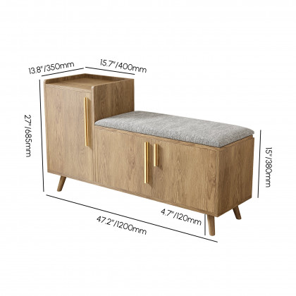 HMR 47" Shoe Storage Bench with 3 Doors & 5 Shelves - Walnut, Left Hand