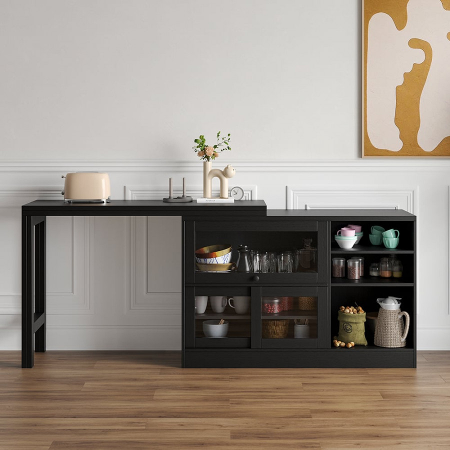 HMR Farmhouse Extendable Wood Sideboards and Cabinets with Ample Storage - Black