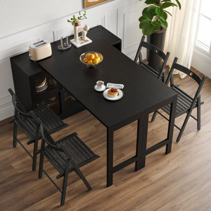 HMR Farmhouse Extendable Wood Sideboards and Cabinets with Ample Storage - Black