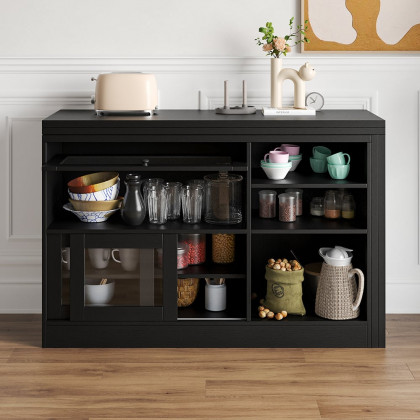 HMR Farmhouse Extendable Wood Sideboards and Cabinets with Ample Storage - Black