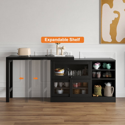 HMR Farmhouse Extendable Wood Sideboards and Cabinets with Ample Storage - Black