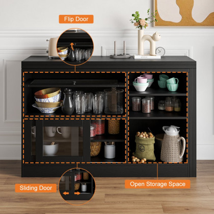 HMR Farmhouse Extendable Wood Sideboards and Cabinets with Ample Storage - Black