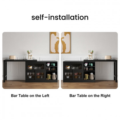 HMR Farmhouse Extendable Wood Sideboards and Cabinets with Ample Storage - Black