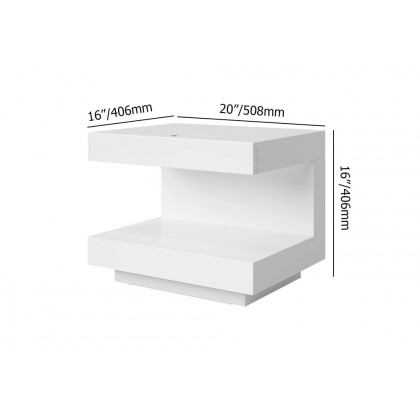 HMR Wood Nightstand with 1 Drawer C-shaped Side Table with Light - Glossy White, Single