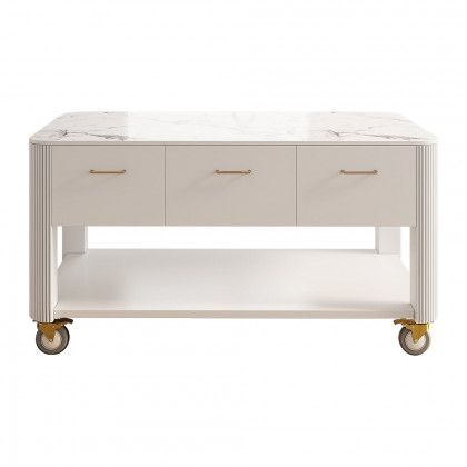 HMR - 60" White Kitchen Island with Wheels Modern Kitchen Cabinet Drawers&Doors&Shelf