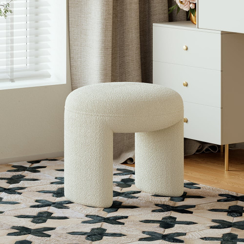 HMR Modern Boucle Vanity Stool Backless Makeup Accent Chair - White