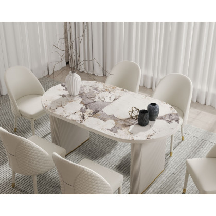 HMR 79''-95'' Oval Extendable Sintered Stone Top Dining Table Seats 8-11 - White