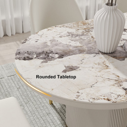 HMR 79''-95'' Oval Extendable Sintered Stone Top Dining Table Seats 8-11 - White