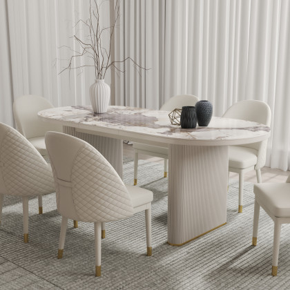 HMR 79''-95'' Oval Extendable Sintered Stone Top Dining Table Seats 8-11 - White
