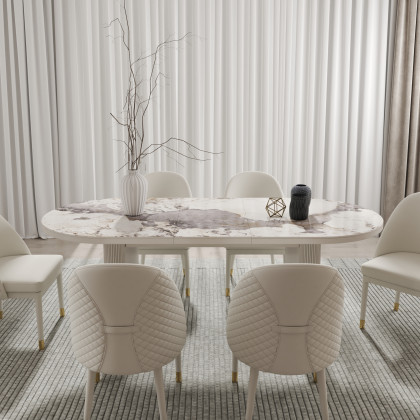 HMR 79''-95'' Oval Extendable Sintered Stone Top Dining Table Seats 8-11 - White