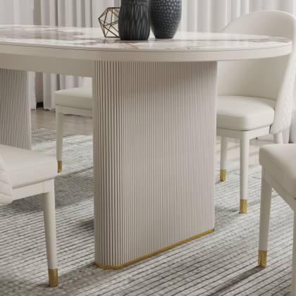 HMR 79''-95'' Oval Extendable Sintered Stone Top Dining Table Seats 8-11 - White
