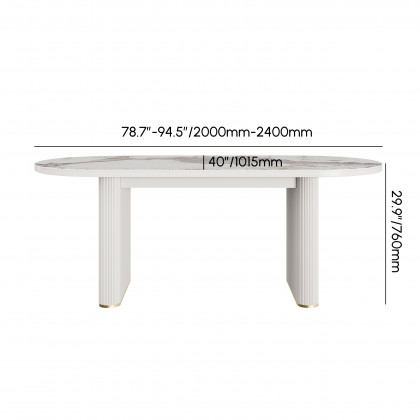 HMR 79''-95'' Oval Extendable Sintered Stone Top Dining Table Seats 8-11 - White
