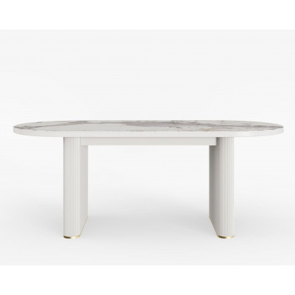 HMR 79''-95'' Oval Extendable Sintered Stone Top Dining Table Seats 8-11 - White