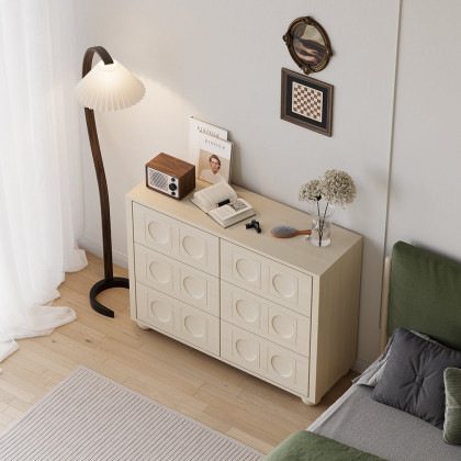 HMR - 47"W Japandi Wash White Dresser 6 Drawer Chest Cabinet with Storage