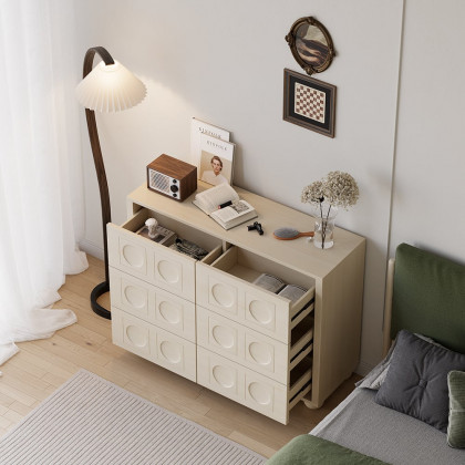 HMR - 47"W Japandi Wash White Dresser 6 Drawer Chest Cabinet with Storage