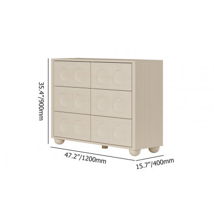 HMR - 47"W Japandi Wash White Dresser 6 Drawer Chest Cabinet with Storage