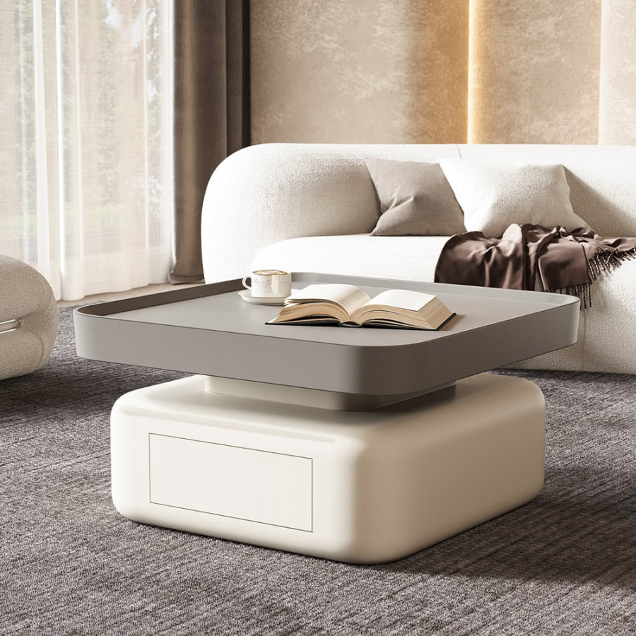 HMR - Solid Coffee Table with 2 Drawers Storage Square Living Room