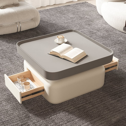 HMR - Solid Coffee Table with 2 Drawers Storage Square Living Room