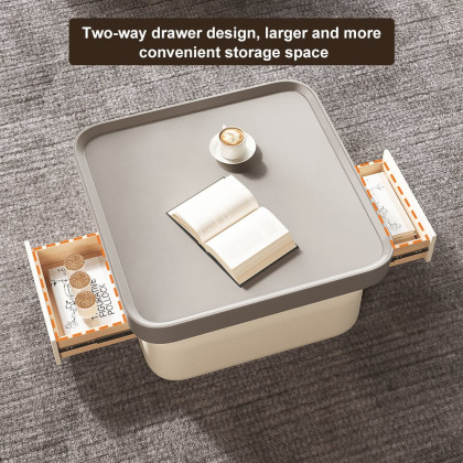HMR - Solid Coffee Table with 2 Drawers Storage Square Living Room