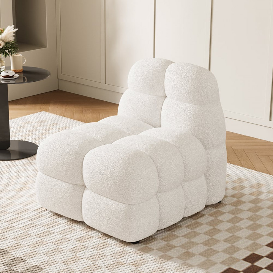 HMR - Modern Off-White Cream Boucle Accent Chair Cloud Lounge Chair Soft Cushion