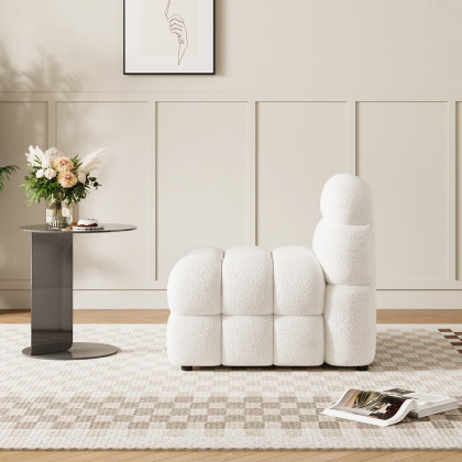 HMR - Modern Off-White Cream Boucle Accent Chair Cloud Lounge Chair Soft Cushion