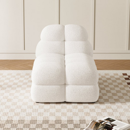 HMR - Modern Off-White Cream Boucle Accent Chair Cloud Lounge Chair Soft Cushion