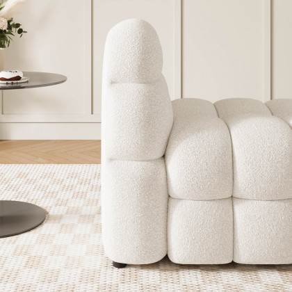 HMR - Modern Off-White Cream Boucle Accent Chair Cloud Lounge Chair Soft Cushion