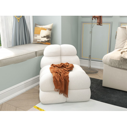 HMR - Modern Off-White Cream Boucle Accent Chair Cloud Lounge Chair Soft Cushion