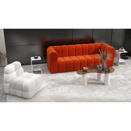 HMR - Modern Off-White Cream Boucle Accent Chair Cloud Lounge Chair Soft Cushion