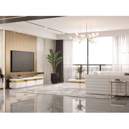 HMR - Trimied White TV Stand Sintered Stone Media Console 3 Drawers Storage for TVs Up to 85"